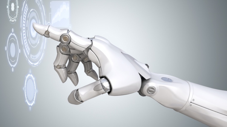 Robot's arm working with Virtual Reality touchscreen